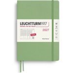Leuchtturm1917 weekly planner 2027 medium (A5) - English, sage, 210 x 145 mm, January-December (12 months), weekly overview with hourly grid 7: 00-22: 00 per column, hardcover, 80 g/m2 paper - 400316 (400316)