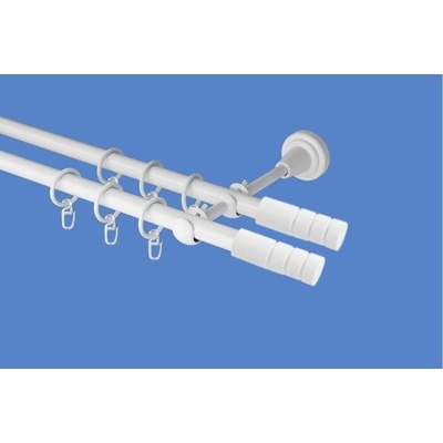 OK-GarnýžeCZ Garnýž kovová dvouřadá 19mm Techno double bílá 320 cm do stěny / kroužky s háčkem