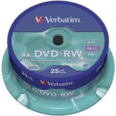 Verbatim Оптичен носител DVD-RW 4.7GB, Verbatim 43639, 4x, 25бр (43639)