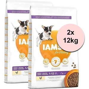 Iams Куче Пухкави Малки Средни Породи Пиле 2 x 12 кг