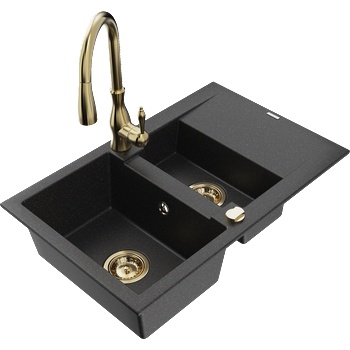 Mexen Gaspar гранитна мивка с 1, 5 камери и отцедник и кухненски смесител Savita, черен/сребърен - 6507-73-672601-50 (6507-73-672601-50)