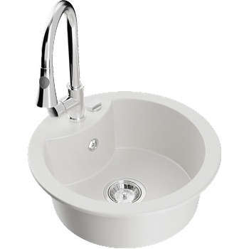 Mexen Diego мивка гранитна 1-камерна с кухненски смесител Elia, бял - 6512-20-670101-00 (6512-20-670101-00)