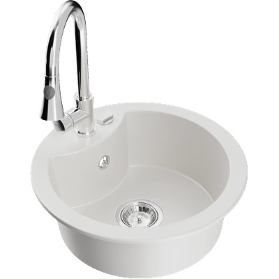 Mexen Diego мивка гранитна 1-камерна с кухненски смесител Elia, бял - 6512-20-670101-00 (6512-20-670101-00)