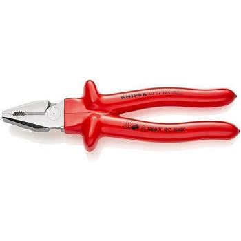 KNIPEX Комбинирани клещи усилени, хромирани, VDE 1000V гумирана червена ръкохватка 225мм, Knipex (K0207225)