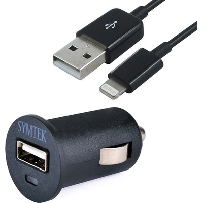 Зарядно за кола 2.1A с USB изход и Lightning кабел за iPhone, iPad и iPod с Lightning порт - Symtek Car Charger 2.1A and MFI Lightning Cable (черен) (TP-MFI-225CS)