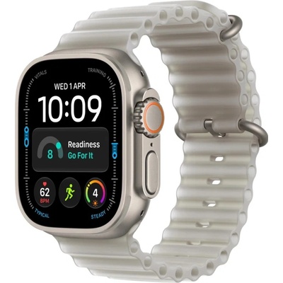 Apple Watch Ultra 4 49mm přírodní titan s průsvitně šedým oceánským řemínkem MJAD4QC/A