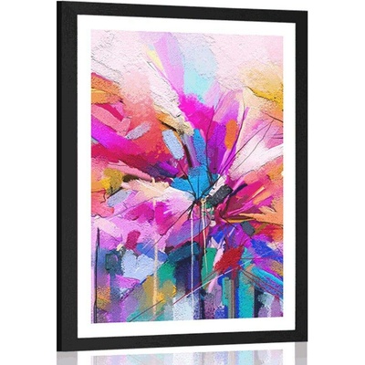 Plakát s paspartou abstraktní barevné květiny - 30x45 black