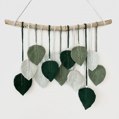 Zelené macramé listy na zeď, 58 x 50 xm
