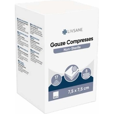 LIVSANE Gázové kompresy nesterilné 7,5 x 7,5 cm 100 ks