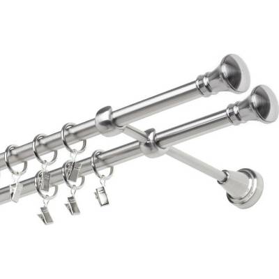 OK-GarnýžeCZ Garnýž kovová dvouřadá 19mm Koloseo double nerez 120 cm do stěny / kroužky s žabkou