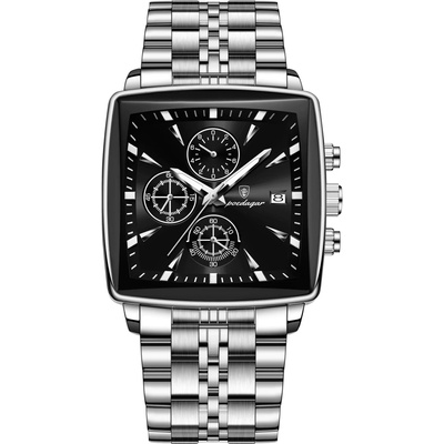 Poedagar Мъжки часовник Poedagar CS1826, неръждаема стомана, сребрист, черен циферблат (CS1826)