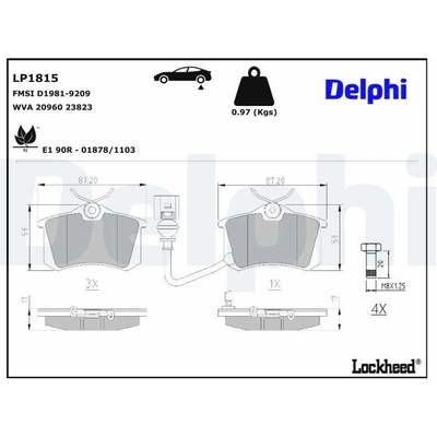 Sada brzdových destiček, kotoučová brzda DELPHI LP1815