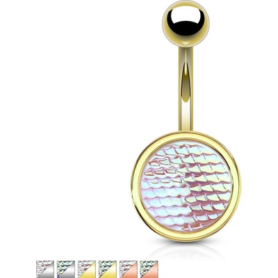 Šperky eshop ocelový piercing do bříška blýskavý kámen s dračím vzorem U13.11 Aqua modrá Q