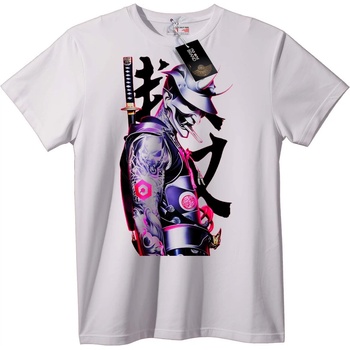 NOONEBRAND Тениска Неонов Самурай Аниме - 4XL, White
