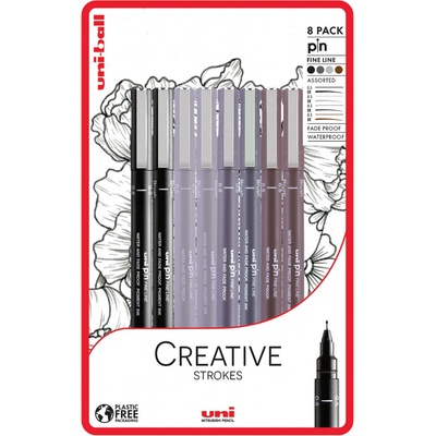 Uni Pin Creative Strokes Kaligrafická kresliaca sada so špeciálnym atramentom 8 kusov