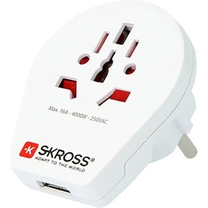 SKROSS Адаптер за пътуване skross usb гнездо 240v/16a, заземен, БЯЛ 1.500260 (1.500260)