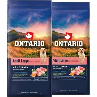 Ontario Adult Large Weight Control Turkey & Brown Rice 2 x 12 kg