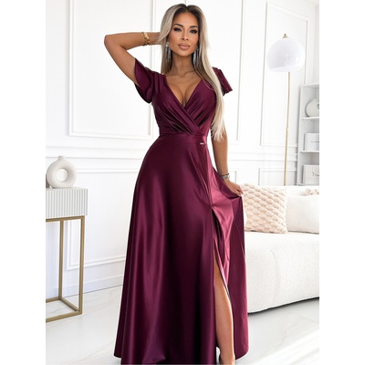 Numoco Сатенена дълга рокля с деколте - бургундско Numoco CRYSTAL numoco | Kafyav | ЖЕНИ | XS