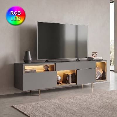 TopMebel Norm TopMebel меламинова ТВ стойка с RGB LED в антрацитно-златист цвят, 180 x 32 x 55 см