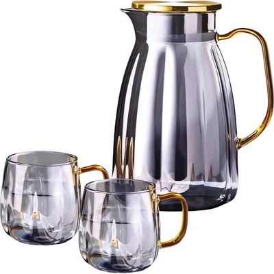 eCa DZ07 Skleněný džbán 1600 ml s vlnitými stěnami a poklicí + 2 sklenice 350 ml