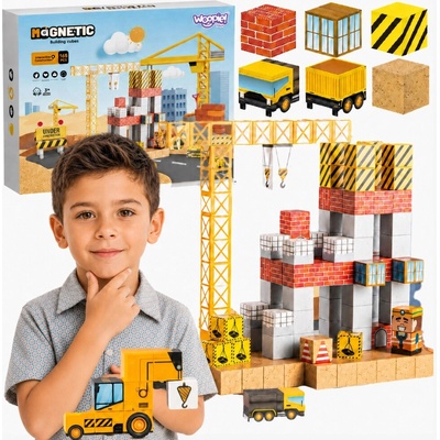 Woopie magnetické kocky staveniska so žeriavom a bagrom 165 ks