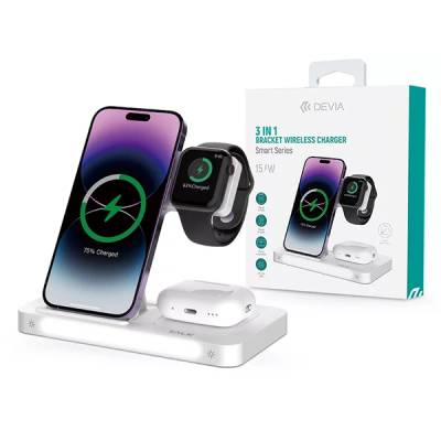 DEVIA qi universal wireless wiring station - 15w - 3в1: smartphone + iwatch + airpods - БЯЛ st379857 (st379857)