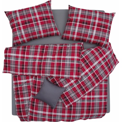 SCANquilt Obliečky klasik kocka červená sivá 140x220 70x90