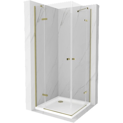 Mexen Roma Duo сгъваема душ кабина 70 x 70 см, прозрачна, златна + поддушово корито Flat - 854-070-070-50-02-4010G (854-070-070-50-02-4010G)