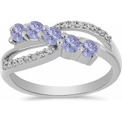 Nefertitis Prsten stříbrný s broušeným tanzanitem a zirkony 026296 TZ