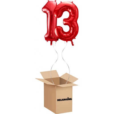 HeliumKing Balónový box Narodeninové číslo 13 červený 86 cm