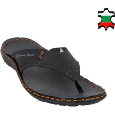 Български обувки Мъжки чехли от естествена кожа в черно 19227