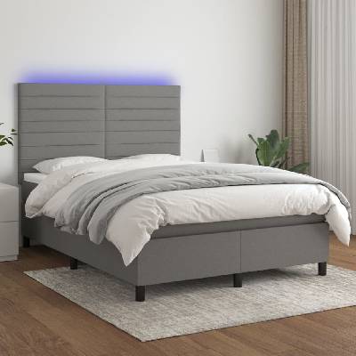 vidaXL Boxspring postel s matrací a LED tmavě šedá textil [3134950]