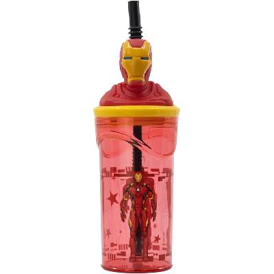 Чаша със сламка и 3D фигура Stor Avengers - Invisible Force, Iron Man, 360 ml (74868)