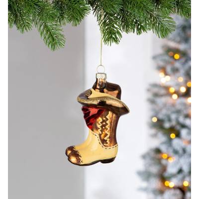 Gilde Vianočná ozdoba „Howdy“, kovbojský klobúk a topánka, 10 cm