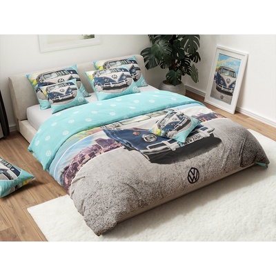 Textilomanie Detské obliečky AUTO VW modro-sivé 80 x 80 cm, 135 x 200 cm