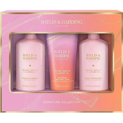 Baylis & Harding Jojoba, Vanilla & Almond Oil osviežujúci sprchový gél 300 ml + hydratačný krém na ruky a telo 200 ml + sprchový krém 300 ml kozmetická sada