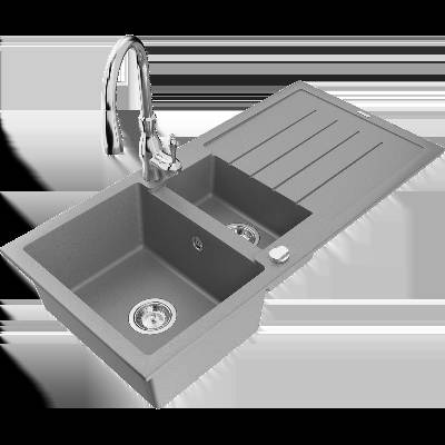 Andres гранитна мивка с 1, 5 камери с отцедник и кухненски смесител Savita, сив - 6515-71-672601-00 (6515-71-672601-00)