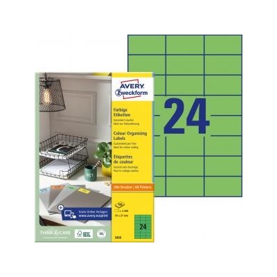 Etikety farebné 70x37mm Avery A4 100 hárkov zelené