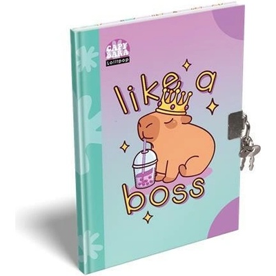 LIZZYSULI Lollipop Capybara Pamätníček so zámkom A5 tvrdá obálka zelený fialový