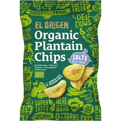 El Origen Chipsy zo zelených banánov Plantain s morskou soľou BIO 80 g