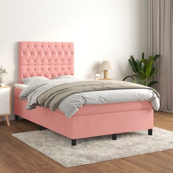 vidaXL Боксспринг легло с матрак, розово, 120x200 см, кадифе (3143198)