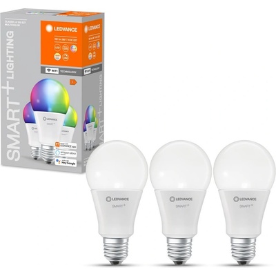 LEDVANCE SMART+WIFI Sada LED žiaroviek, 14 W, 1 521 lm, RGB, teplá studená biela, E27, 3 ks