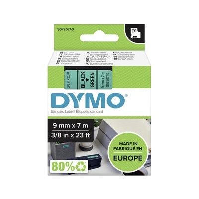 Dymo originál páska do tlačiarne štítkov, Dymo, 40919, S0720740, černý tlač/zelený podklad, 7m, 9mm, D1