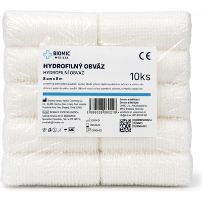 BIOMIC MEDICAL Nesterilný obväz 8 cm x 5 m, 10 ks