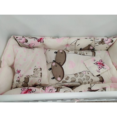Sonel Олекотен комплект за бебешко легло 8 части 120/60 Sonel бежови жирафи с розови сърца