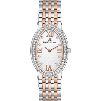 Daniel Klein DK. 1.13600-5 Premium Дамски часовник-сив циферблат, овален корпус, сребристо-златиста стоманена верижка