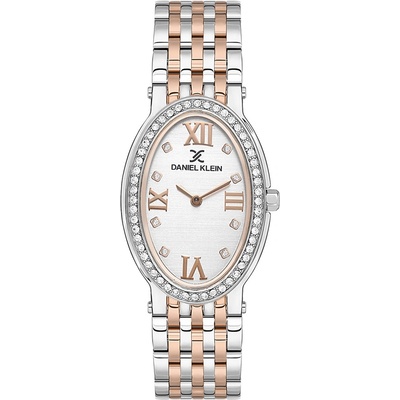 Daniel Klein DK. 1.13600-5 Premium Дамски часовник-сив циферблат, овален корпус, сребристо-златиста стоманена верижка