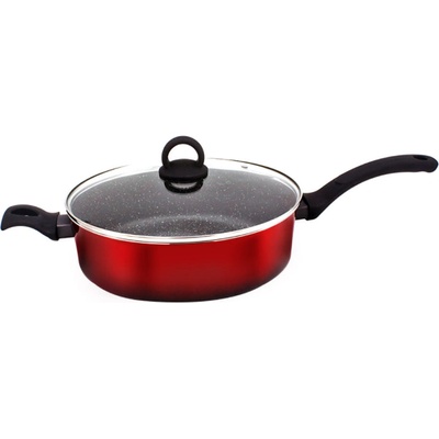 Sapir Дълбок тиган с капак zephyr zp 4419 t28cd, 28х5.5 см, Мраморно покритие, Индукция, Червен/черен (1319120133)