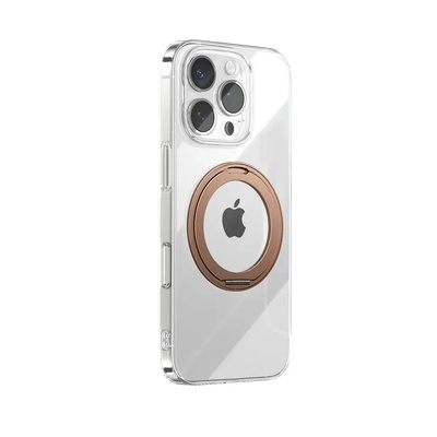 JOYROOM Ултратънък калъф Joyroom JR-16JL6 за iPhone 16 Pro, съвместим с MagSafe, с 360° пръстен, поставка - златист (JR-16JL6)