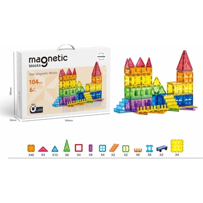 Mamido Magnetická stavebnica 104 dielov Diamantový dúhový palác MT1500